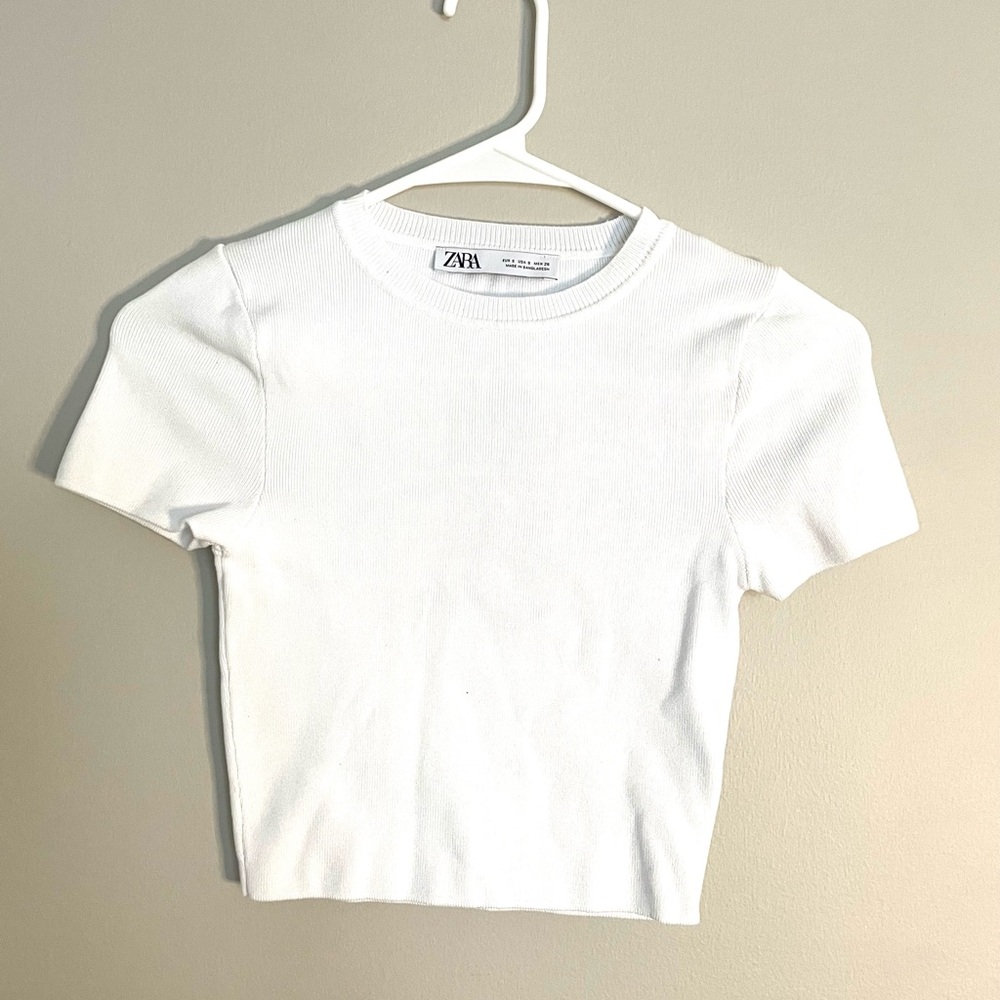 Zara White Short Sleeve Tee Minimalist Cotton Essential